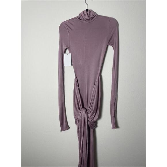 Helsa Slinky Jersey Ruched Sarong Maxi Dress Turtleneck Long purple Sz L $398 - Picture 6 of 12